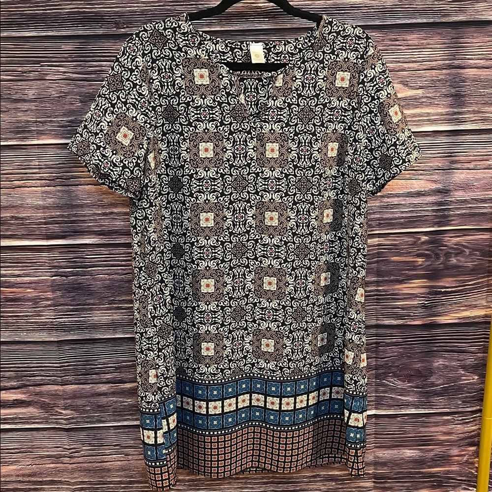 Patterned Midi Dress - Black and Blue